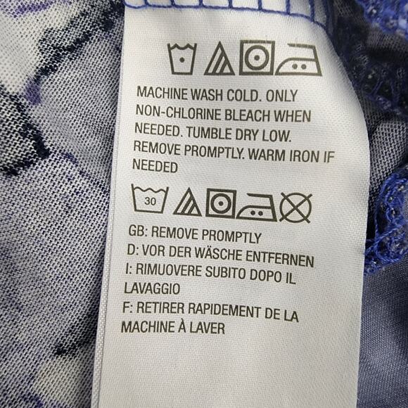 LOGO Lori Goldstein Tunic Top Womens Medium Blue Animal Print Ruffle Hem Knit - Picture 9 of 11